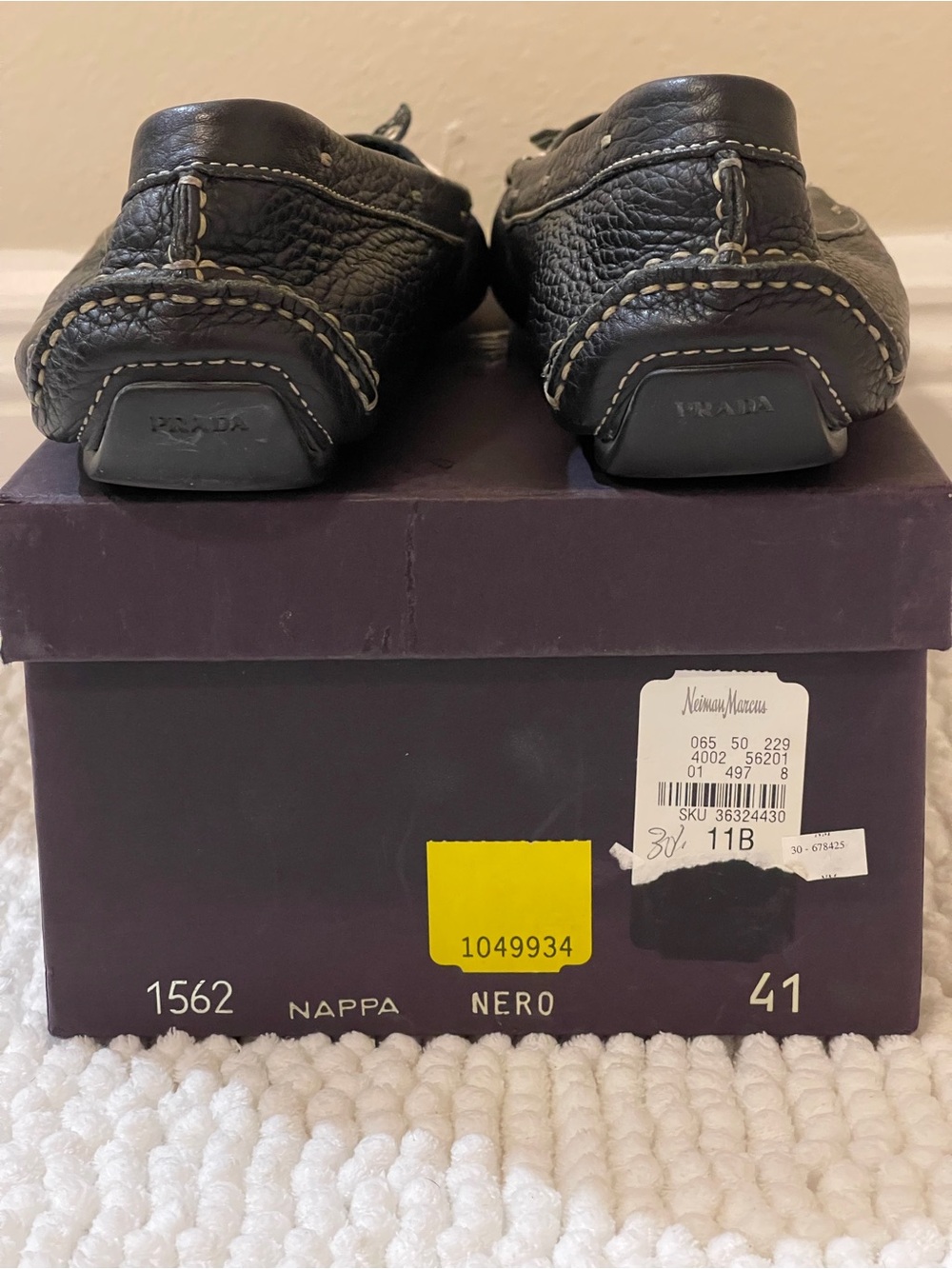 Prada Black and White Leather Bow-Accent Loafers - Picture 7 of 7